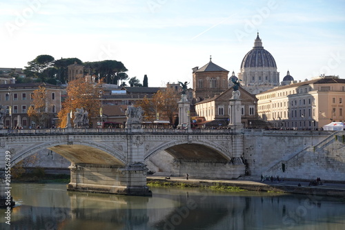Konstfotografi Scenic view of Ponte Vittorio Emanuele II bridge over the Tiber River with St Peter's Basilica dome in Rome, Italy