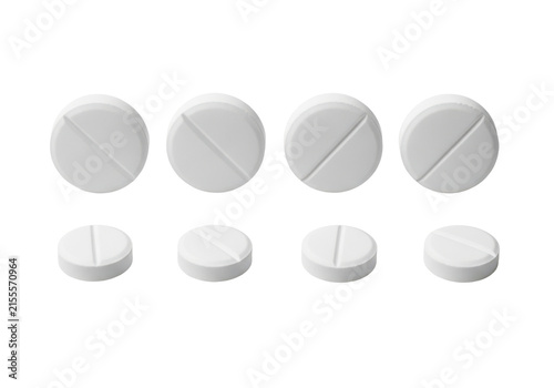 White round pills isolated on transparent background