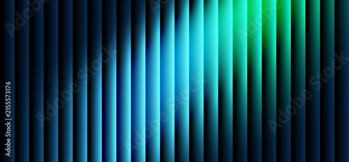 Blue and Green Ribbed Glass with Smooth Glowing Refraction, Abstract Neon Light Background for Modern Design