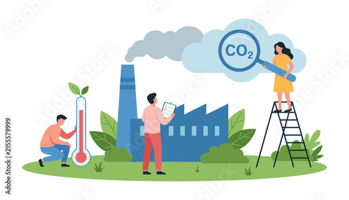 Foto Carbon footprint carbon dioxide emission auditing vector illustration with chara