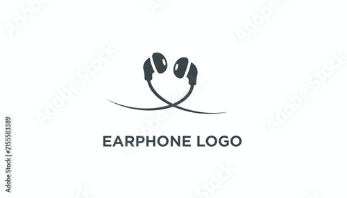 Minimalist earphone logo design featuring black in-ear headphones with wires crossing to form a cute heart shape.