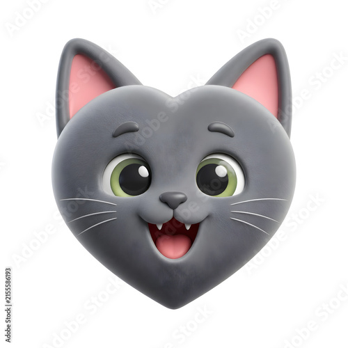 International Cat Day cute grey kitten face shaped like a heart icon.
