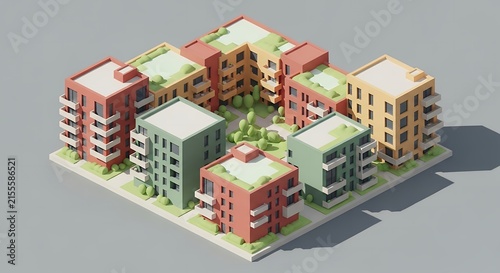 Modern Residential Apartment Complex 3D Architectural Visualization with Green Landscape Design