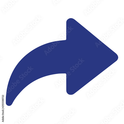 Forward Arrow Icon Vector, Navy Blue Curved Redirect Symbol, Next Direction Sign