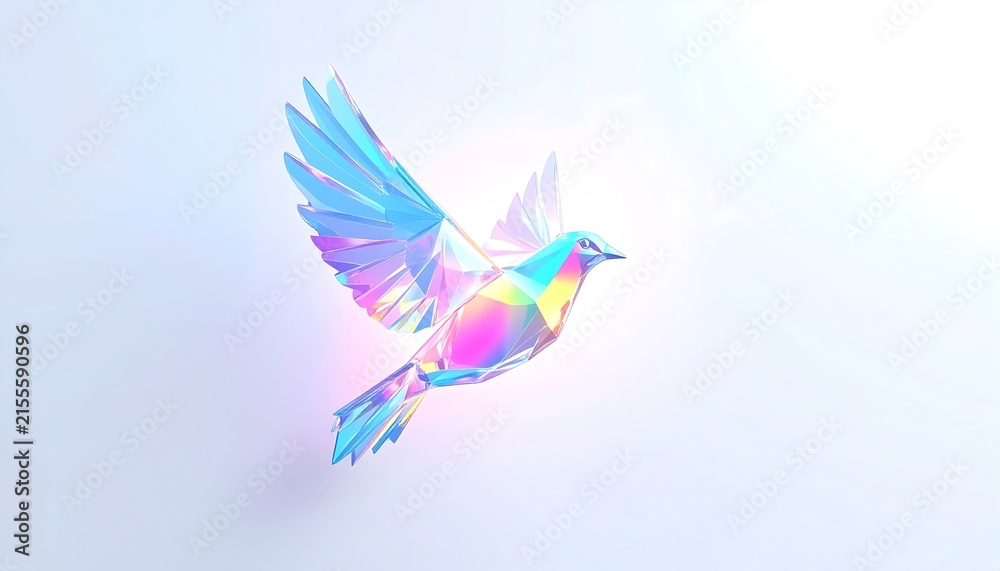 Fototapeta premium Colorful crystal geometric bird in flight representing peace and hope