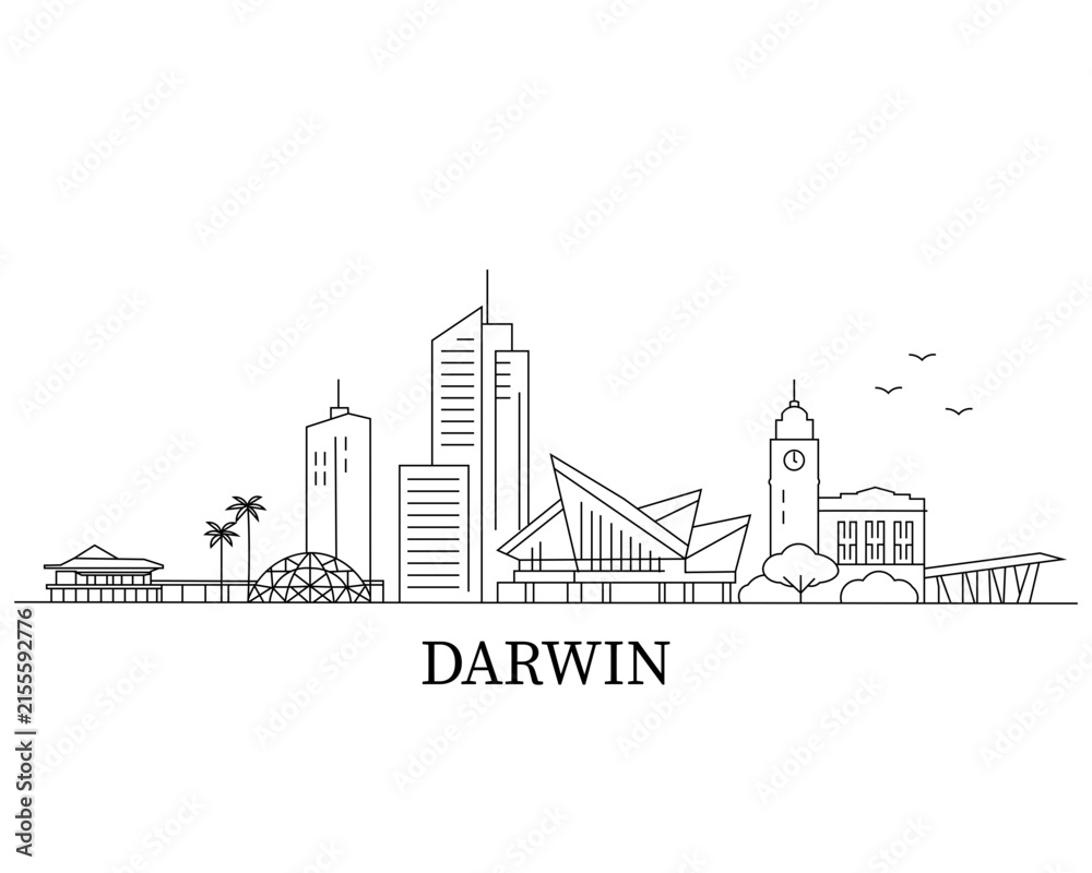Obraz premium Simple line art of Darwin's skyline