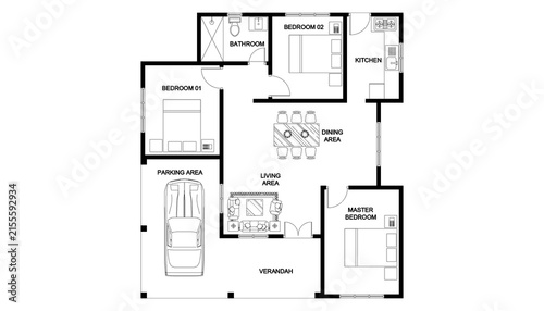 Sri Lanka Three Bedroom Single Storey House Floor Plan
