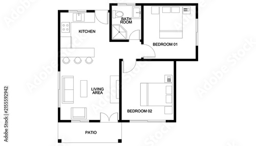 Modern Minimalist Two Bedroom House Floor Plan