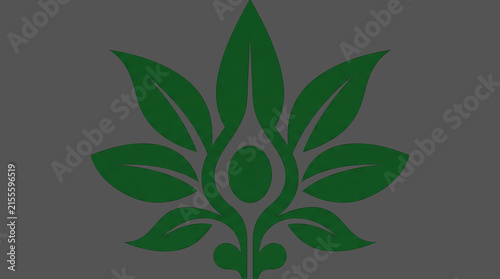 Green Botanical Leaf Ornament. Lotus Inspired Floral Emblem. Nature And Decorative Symbol. Elegant Symmetrical Vector Illustration