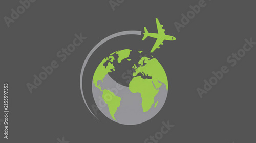 Global Travel Globe Symbol. Airplane Around Earth. International Tourism Concept. Clean Flat Vector Illustration