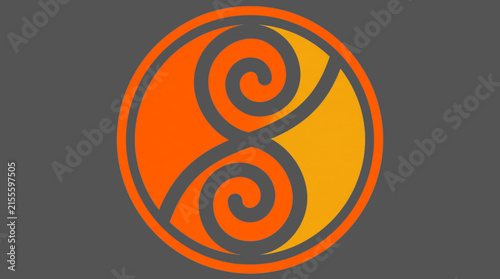 Orange Celtic Spiral Symbol. Circular Celtic Knot Emblem. Sacred Heritage Ornament. Elegant Geometric Vector Illustration