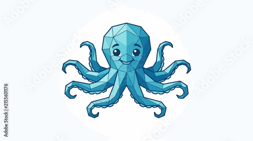 Blue polygonal octopus mascot on white background.