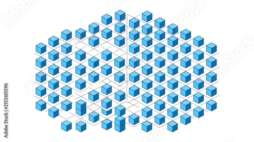 Blue isometric cubes arranged in hexagonal structure.
