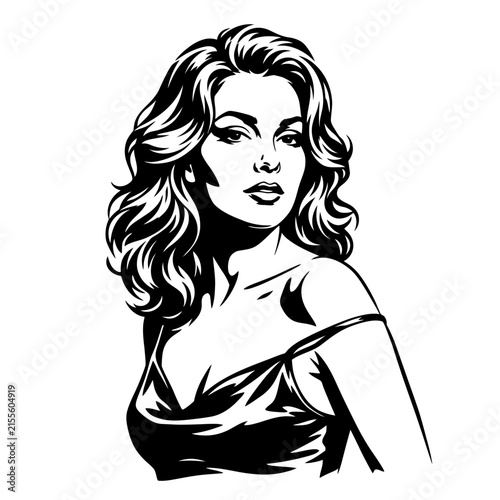 Elegant Woman Portrait Black White Graphic Design