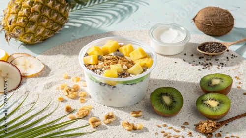 Healthy Yogurt Bowl with Tropical Fruits and Granola