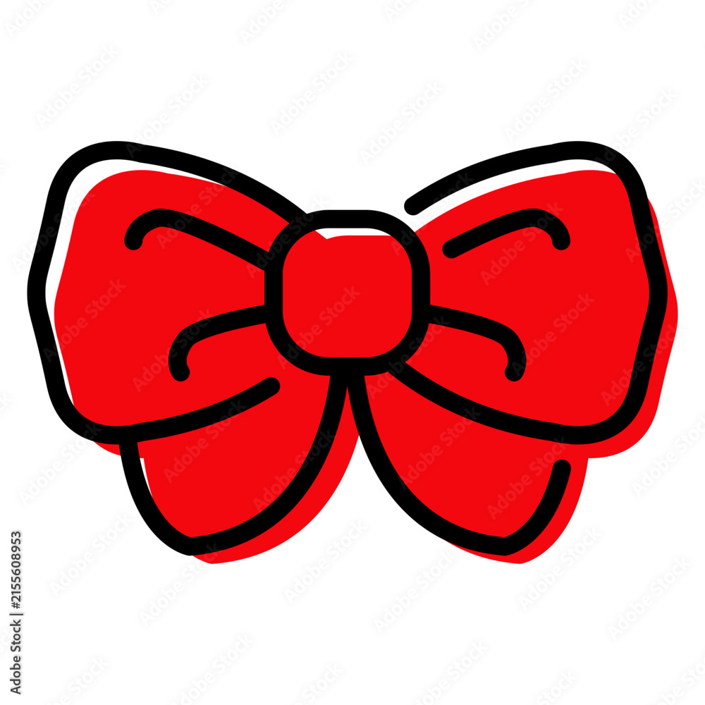 Obraz premium Decoración navideña. Icono con dibujo sencillo con líneas de un nudo de lazo con relleno de color rojo, para su uso en tarjetas y felicitaciones