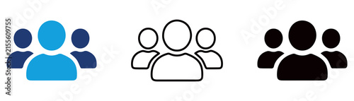 Multicolor People Group Icon Set with Filled and Outline Styles for Team Collaboration User Community Social Network Group Management and Workforce Isolated on Transparent Background