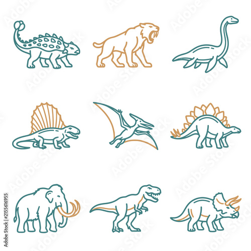 Prehistoric Dinosaur and Mammal Illustrations Set