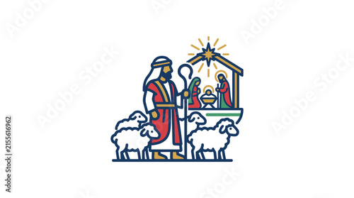 Nativity scene with shepherds and sheep