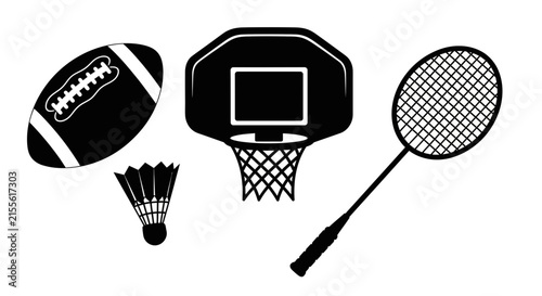 Sports equipment icons black with collection sports illustrations shuttlecock basketball badminton football graphics activity symbols with fitness