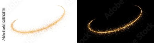 Golden Sparkle swirl trail of glowing light curving upward with shimmering glitter dust used in design with PNG, Transparent and Black Background Versions ready