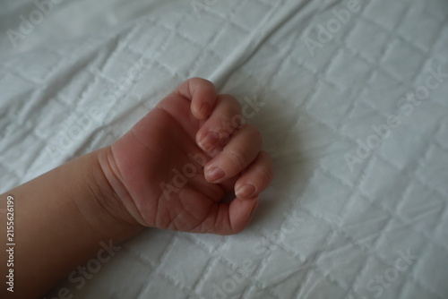 Картината върху платно A close‑up view of a newborn baby’s hand with tiny delicate fingers and soft skin texture
