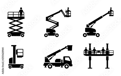 Lift Equipment Icons: Aerial Work Platforms, Scissor Lifts, Cherry Pickers, Boom Lifts