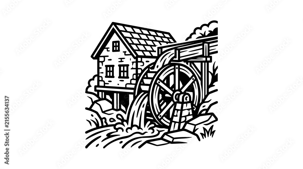 Naklejka premium Historic Water Mill with Large Wheel