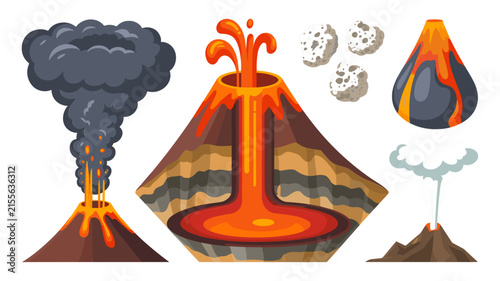 Canvas Print Volcano Eruption and Cross Section Vector Element Set with Magma Lava Flow Ash S