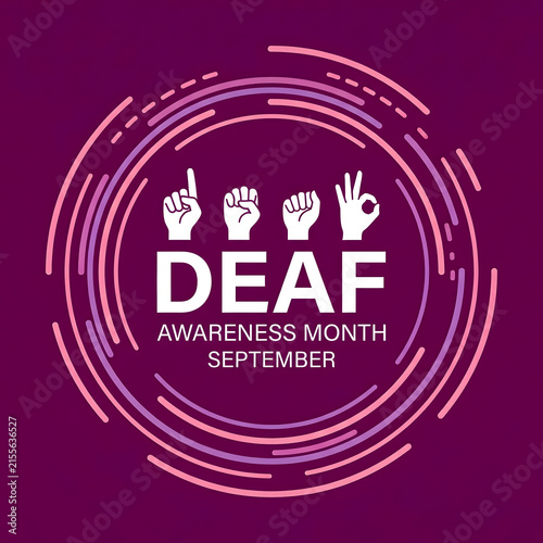 Deaf awareness month campaign september illustration with hand sign language and circular design