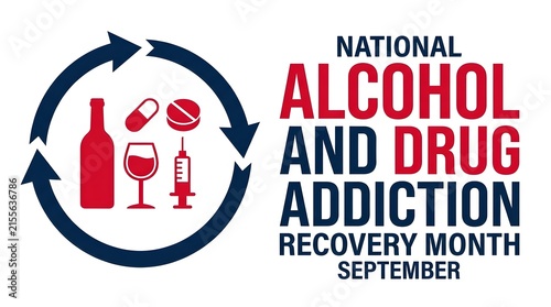 National alcohol and drug addiction recovery month awareness illustration for september campaigns and support initiatives