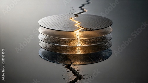 Glowing Fracture Splitting A Stack Of Metallic Discs
