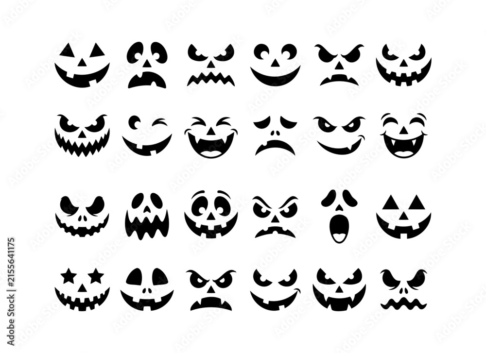 Fototapeta premium Halloween jack o lantern faces collection isolated on transparent background, isolated on white background, Vector