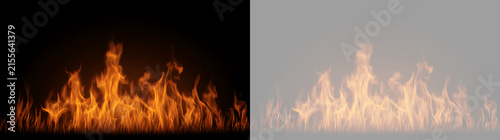 Canvastavla Realistic burning fire flames on black and transparent background