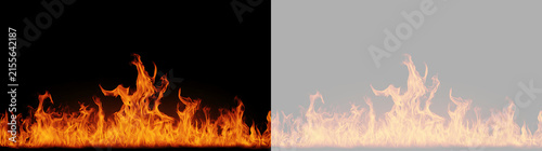Quadro su tela Horizontal wall of fire isolated on black and transparent background