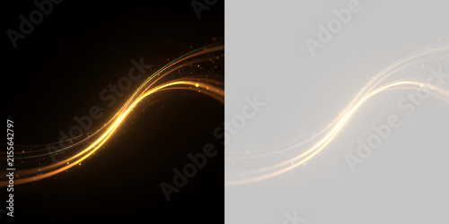 Foto Bright golden light trail with scattered dust particles