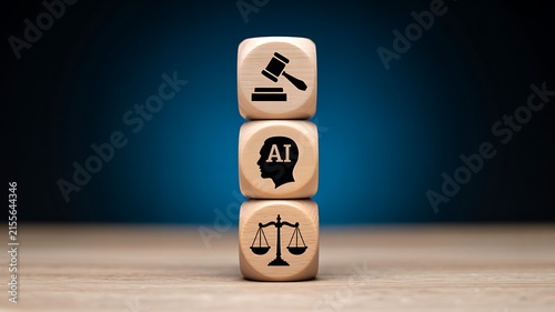  Ai legal technology concept with gavel, artificial intelligence and justice symbols
