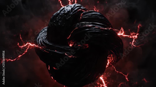Abstract Swirling Dark Tunnel Vortex with Fiery Core, Futuristic Digital Art Animation