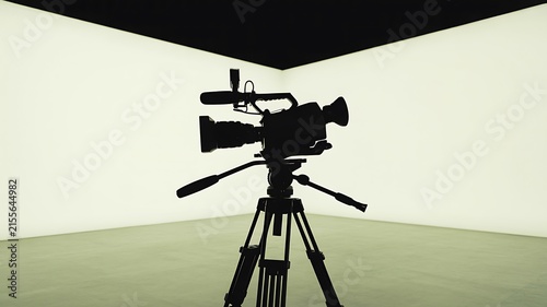  Professional video camera on tripod in modern studio