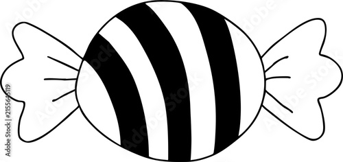 Sweet wrapped candy outline line art illustration with stripes for Halloween coloring book and trick or treat
