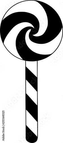 Colorful swirl lollipop outline line art illustration with striped stick for Halloween coloring book and trick or treat