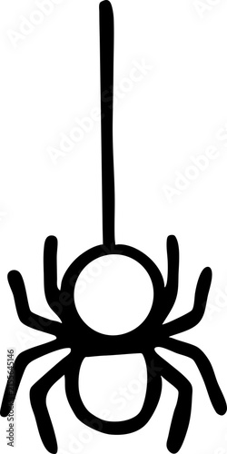 Spooky hanging spider outline line art illustration with long thread for Halloween coloring book page