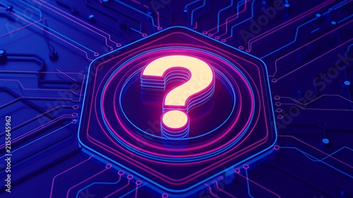 Data technology concept with glowing question mark on digital circuit background