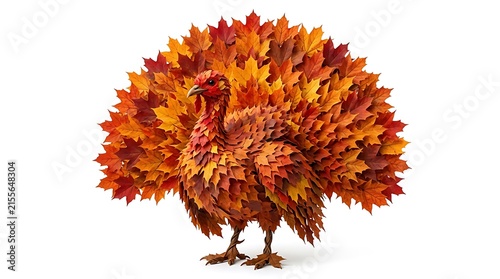 Autumn Turkey Sculpture Made from Vibrant Red, Orange, and Yellow Leaves