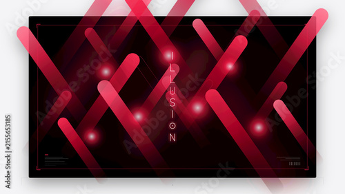 Bild auf Leinwand An abstract illusion created with vibrant red diagonal lines and glowing orbs against a dark backdrop, suggesting mystery and depth