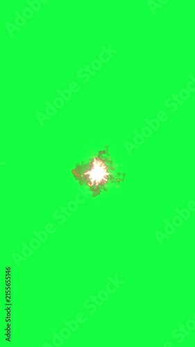 Vertical fire explosion transition isolated green screen background.
