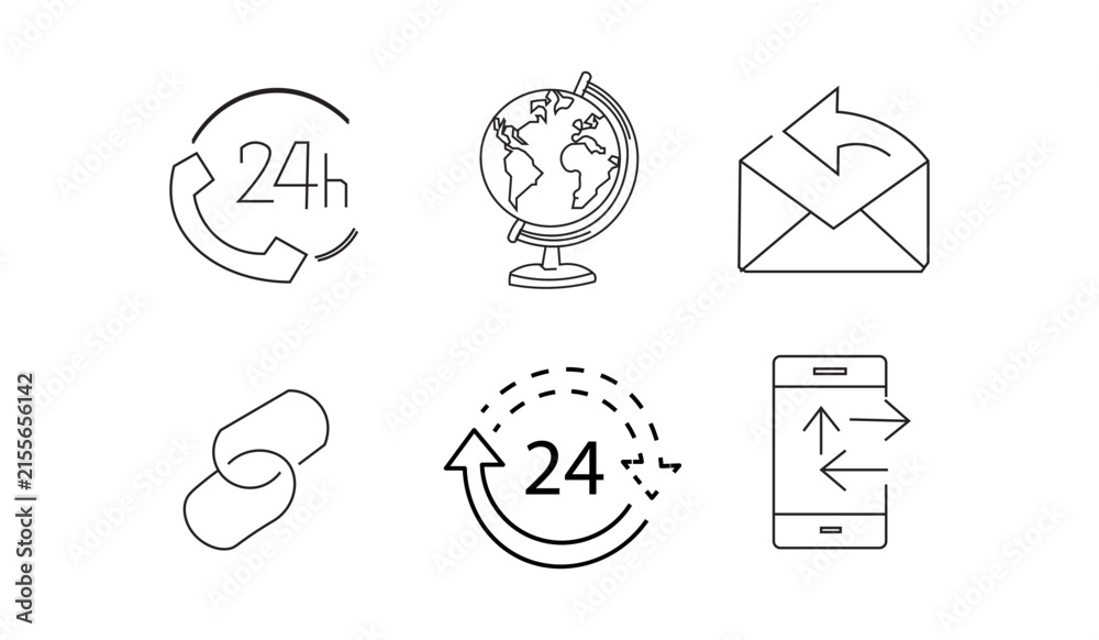 Fototapeta premium Customer Support and Communication Line Icons Set 24 Hours Service Mobile Data and Link Chain Vector Illustration. 
