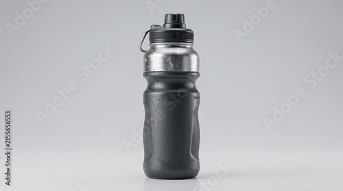 Black sports water bottle mockup for fitness branding and hydration product design