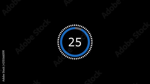 Countdown timer clock 30 seconds with circular blue progress bar on black background