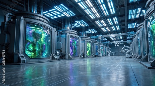 Futuristic Laboratory with Transparent Tanks and Advanced Technology